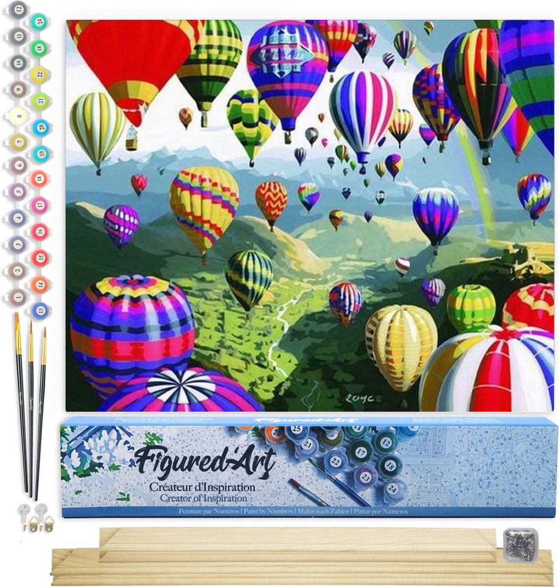 FiguredArt Schilderen op Nummer Volwassenen canvas Hete lucht ballonnen - Handwerk acrylverf Kit DIY Compleet - 40x50cm met DIY houten lijst
